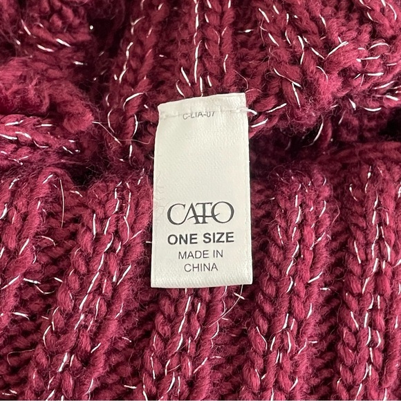 Cato Poncho Sweater One Size Burgundy Metallic Threads Chunky Knit Women Top - Picture 6 of 7